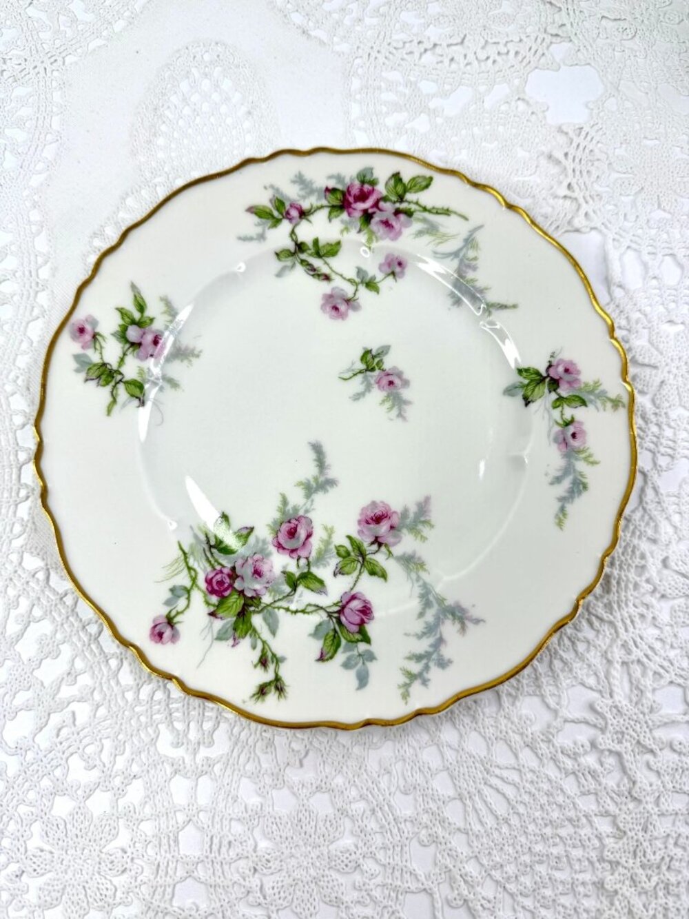 Vintage Haviland France Sylvia 5-Piece Salad Plate Gold Trim 7.5-Inch
